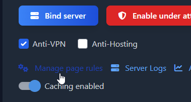 Ein Ausschnitt aus dem TrafficFilter Panel, das die Computermaus zeigt, wie diese über dem Punkt "Manage page rules" schwebt.